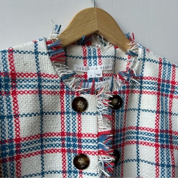 Veronica Beard Marlton Tweed Fringe Check Jacket Size 8 - Picture 9 of 12